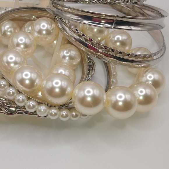 Cato Silver Tone Bangle and Faux Pearl Stretch Bracelets Set Of 8 NWT - Picture 3 of 11